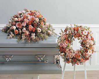 Peach Wreath and Casket Spread